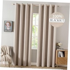 Linen Textured Curtains Solid 100 Blackout for 52"W x 72"L Pack of 2 Beige