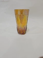 Vintage Marigold Carnival Drinking Glass / Harvest Grape Pattern - Large 5.75"