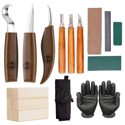 DAFFI 18 pcs Wood Carving Kit-Spoon carving Kit Complete Starter kit for Beginners