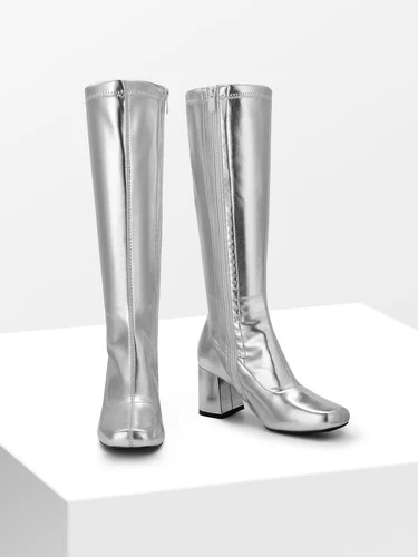 Gogo Damenstiefel eckige Zehenpartie klobiger Blockabsatz weite Wade kniehohe Stiefel - Bild 8 von 23