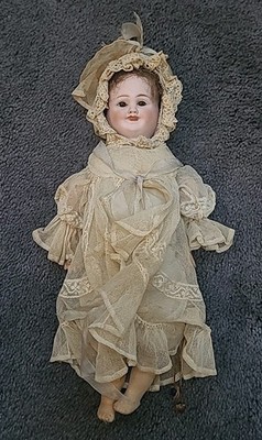 Antique 3 FACE signed CARL BERGNER 12-inch doll working CRY BOX & string