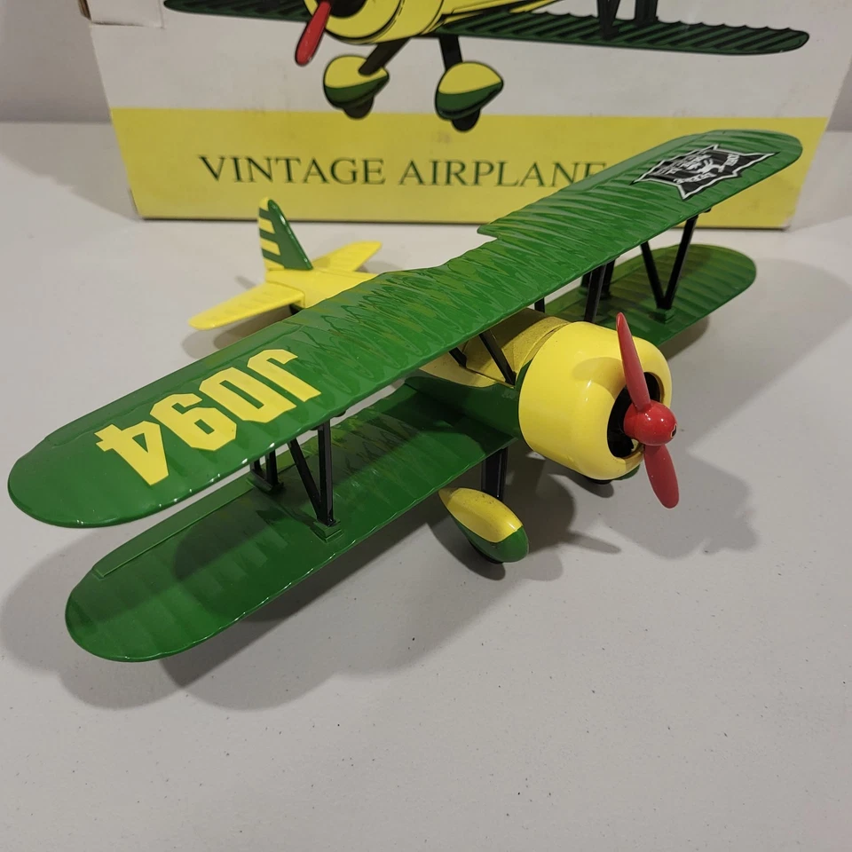 VTG John Deere Bi-Plane Airplane Piggy Bank 37516 Die-Cast Metal NEW in Box - Image 2 of 4