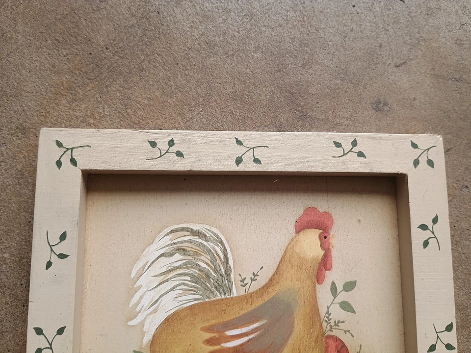 Country Hen 15" x 7" Kitchen Bulletin Board Cork Board w 3 Apple Push Pins Wood - Image 4 of 4