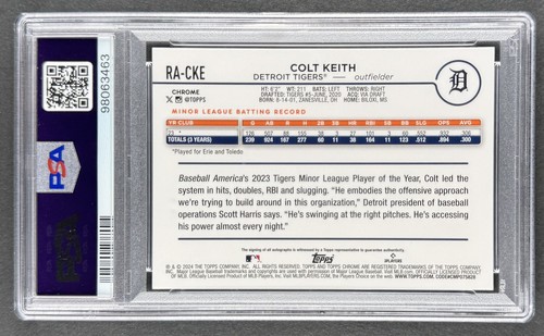 Colt Keith 2024 Topps Chrome Rookie On Card Auto Aqua Wave /199 PSA 10 GEM MINT - Picture 2 of 3
