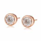 Women's Earrings Rose Gold 750 Plated 18k Ear Studs Zirconia Watertight O2893