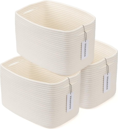 Cotton Rope storage Basket Bins Woven for Organizing Shelves White
