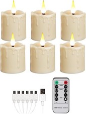 Rechargeable Tea Lights Flickering Timer Flameless Candles with Remote, 6Pcs LE