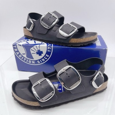Birkenstock Milano Big Buckle Sandals Black Oiled Leather EU 42 Wms US 11- 11.5