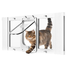 Cat Door for Window Adjustable 31-36in Pet Door 4 Lock Modes White