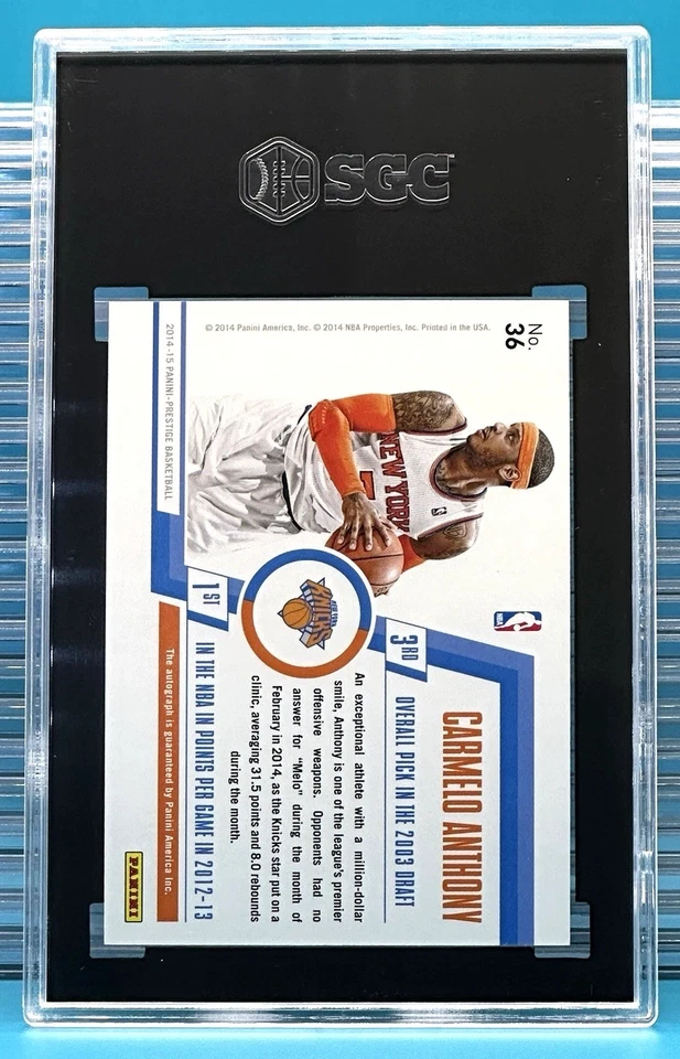 2014 Panini Prestige Bonus Shots CARMELO ANTHONY Emerald Green 1/5 Auto SGC 9 MT - Image 4 of 4
