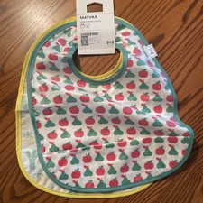 IKEA Matvra Bibs 2 Kid Green  Yellow Fruit Vegetables Pattern Machine Wash