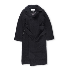 GANNI Womens Long Coat Belted Black Size 46 Boucle Wool Long Wrap RRP290