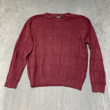 Arrow Pullover Sweater Mens XL Burgundy Knit Textured Grid Long Sleeve Ribbed