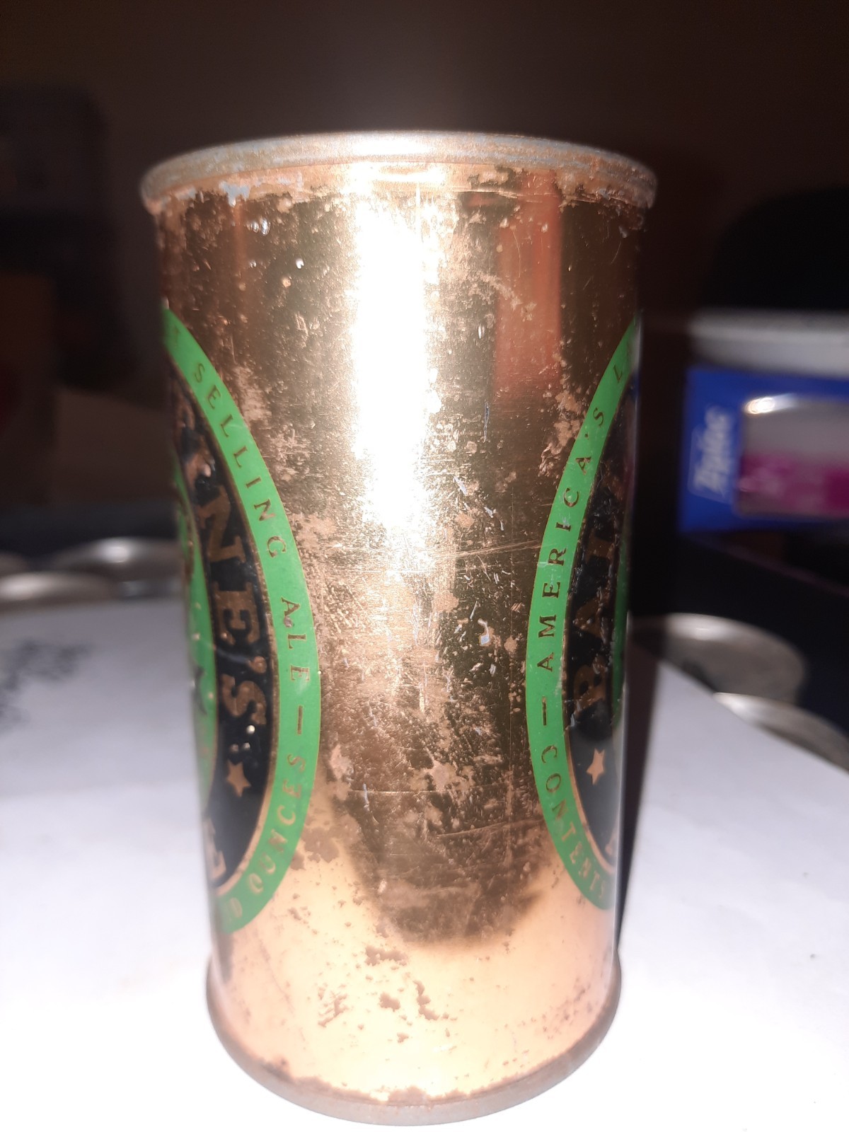 BALLENTINE ALE 2 SIDED EMPTY B/O 12 OZ FLAT TOP STRAIGHT STEEL BEER CAN