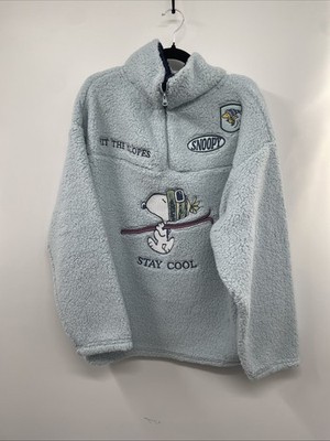 Peanuts Snoopy Sweatshirt Women 1X Light Blue Winter Sherpa 1/4 Zip Pullover NWT