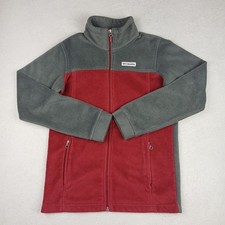Columbia Fleece Full Zip Jacket Women  s Size L Red Grey Polyester Long Sleeve