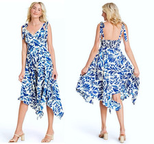 NWT Alexis for Target Blue Floral Midi Dress Asymmetrical Tie Straps Small