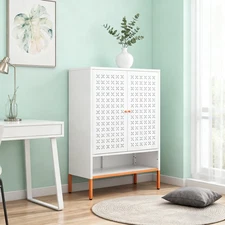 H46.5" Entryway Metal Shoe Storage Cabinet Grid Doors 5 Shelves Organizer Rack