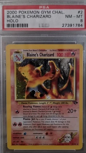Pokemon Card Blaine's Charizard 2/132 Gym Challenge Holo Rare PSA 8 NM-MT