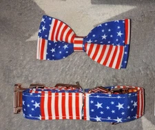 PTDECOR Dog Collar And Bowtie American Flag New