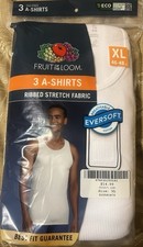 Fruit Of The Loom Men's 100 Cotton White A-Shirts Ribbed Stretch Tank, 3 PK