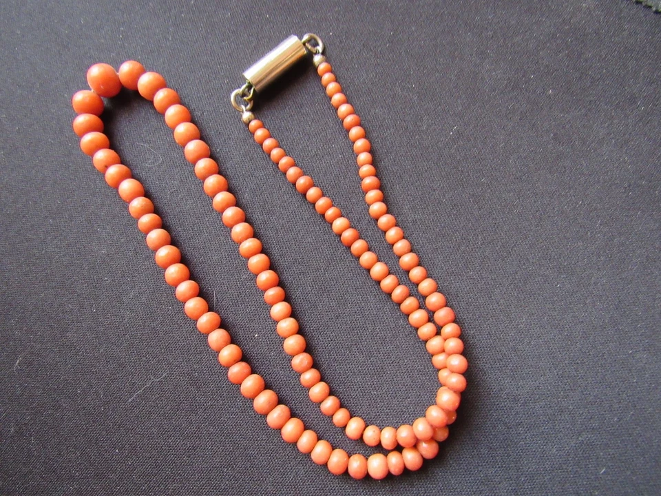 Ancien Collier Perles véritable Corail Long 48 cm - Genuine Coral Pearl Necklace - Photo 2/4