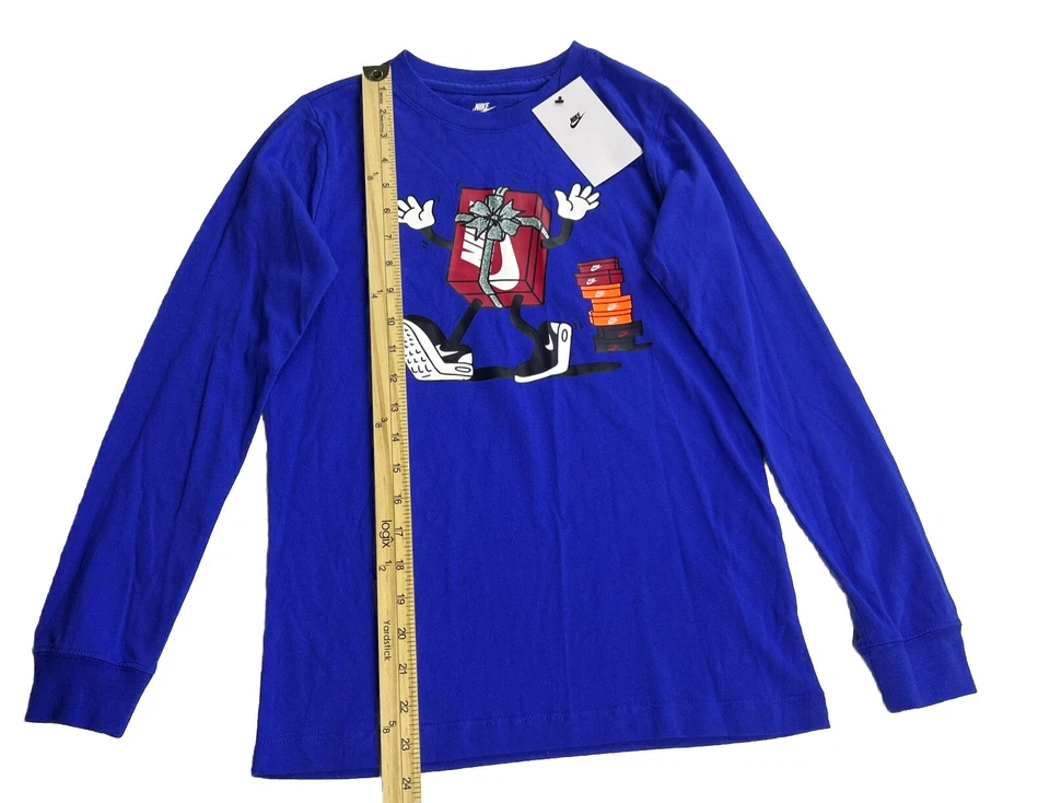 Nike Kids спортивная одежда напечатано длинным рукавом футболка, синий подарок коробка, размер S, новый с Ярлыками - Изображение 4 из 4
