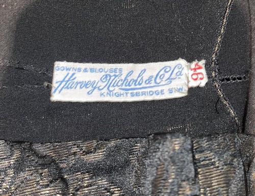 HARVEY NICHOLS BLOUSE 1930'S BLACK SILK CREPE GOLD LARME TRIM SIZE M/L - Picture 5 of 7