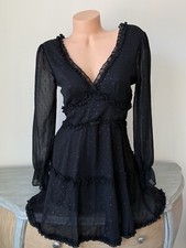 B Smart Little Black Mini Dress Sz 5 Juniors Long Puff Sleeve Chiffon Coquette