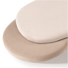 Muslin Bassinet Sheets 2 Pack Ivory  Ash Soft Cotton for Oval Rectangle Fit