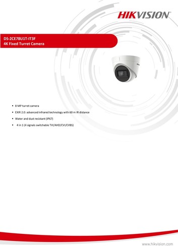 Hikvision CCTV Camera 8MP 4K UHD Turret TurboHD TVI BNC 2.8mm DS-2CE78U1T-IT3F - Picture 2 of 4