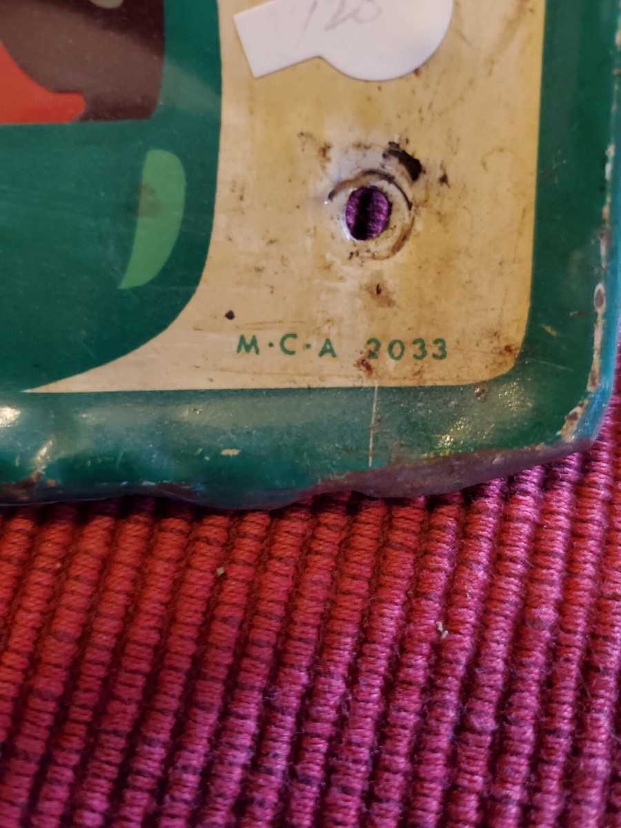 c.1950s Original Vintage Coca Cola Sign Metal Fishtail Soda Gas