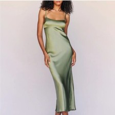 Reformation Kailyn Silk Dress Midi Artichoke Green XL