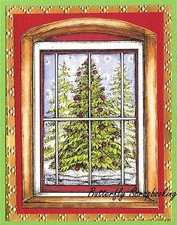CHRISTMAS TREE WINDOW Wood Mounted Rubber Stamp NORTHWOODS P10115 New