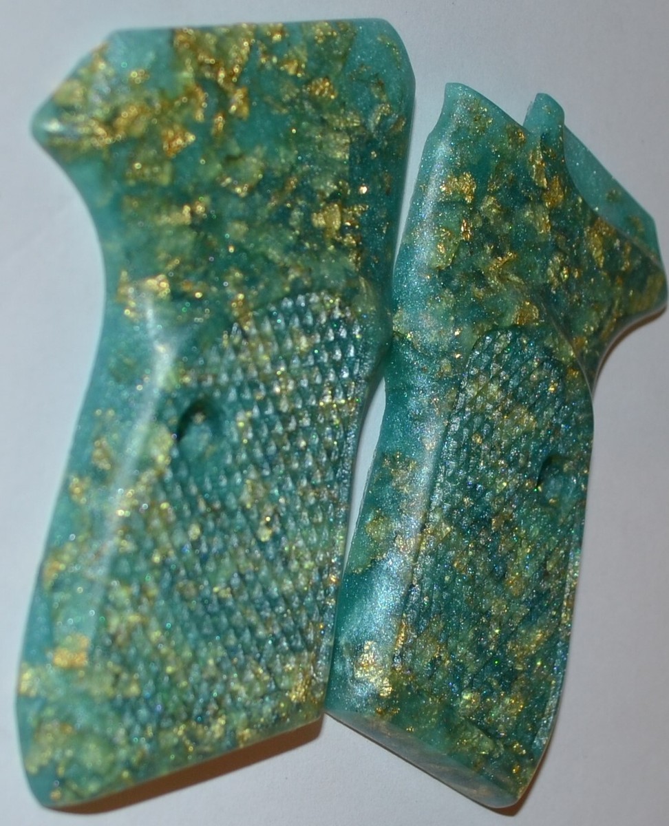 Bersa Thunder Firestorm 22 380 pistol grips teal with gold leaf