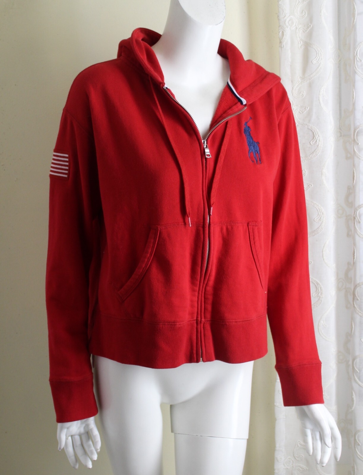 Felpa con cappuccio olimpica polo Ralph Lauren taglia S USA grande bandiera pony