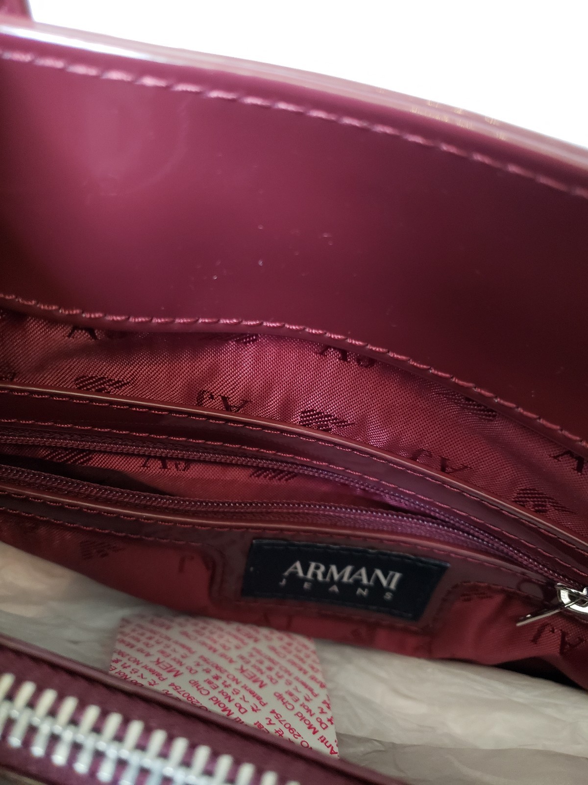 Beautiful ARMANI JEANS purse pvc burgundy women tote/shoulder with dust