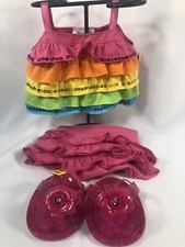 Build a Bear Rainbow Top Sequin Pink Ruffle Skirt Teddy Clothes Outfit  Shoes
