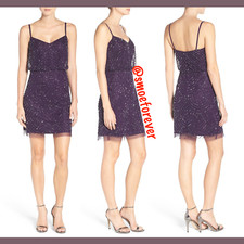 NEW Adrianna Papell Sequin Mesh Blouson Dress in Amethyst Purple SZ 10  M202