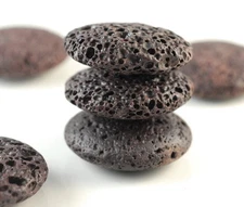 30MM DARK BROWN VOLCANIC BASALTIC LAVA GEMSTONE FLAT ROUND BUTTON BEADS 7inch