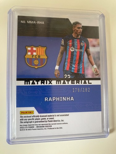2022-23 Panini Obsidian Soccer /182 Patch Auto Raphinha Barcelona - Picture 2 of 2