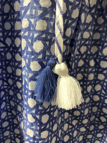 Vineyard Vines Linen sleeveless Blouse Pullover Tassel Tie Womens M Blue Pleats - Picture 7 of 14