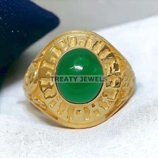 Emerald Oval Cut With 925 Sterling Silver Gold Plated Ring For Men's #593 *