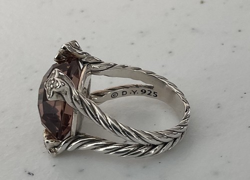 DAVID YURMAN STERLING SILVER/MORGANITE/DIAMONDS ON POINT RING! SIZE 6.5 - Picture 5 of 10
