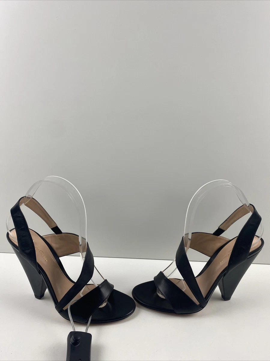 Gianvito Rossi Black Leather Open Toe Cone Heel Slingback Sandals