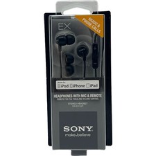 Sony DR-EX12iP Earbud Headphones w/Mic, Deep Bass, Black, New!