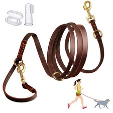Multifunctional Dog Leash 8ftStrong and Soft Leather Dog Leash Adjustable Han...