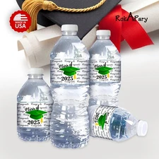 Class of 2025 Green Graduation Water Bottle Label Set of 25 Waterproof  Glossy