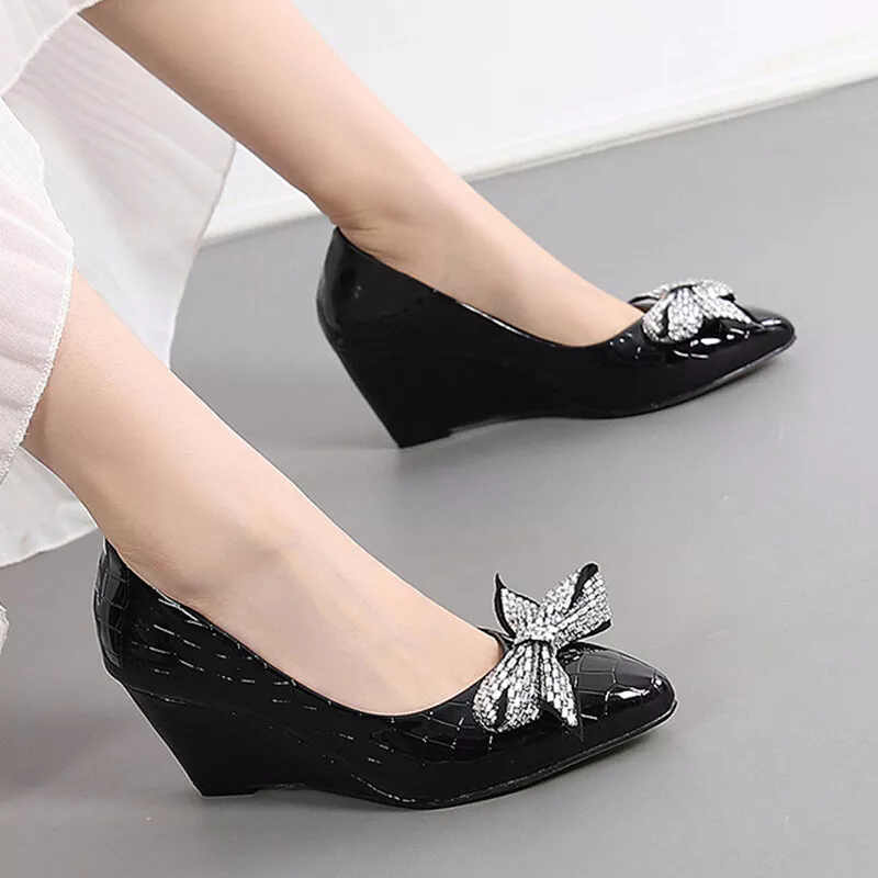 Ladies Wedge Pumps Slip On Heeled Shoes Womens Comfort Party Fashion High Heels