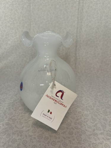 Alessandro Coppola Murano Scalloped Rim Glass Vase - Made In Italy.. New